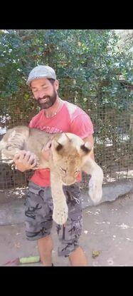 Con esta leoncilla en el centro de rescate animal.