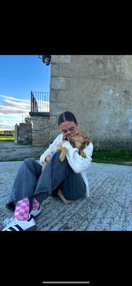 Dando mimos al perrito de mi b
