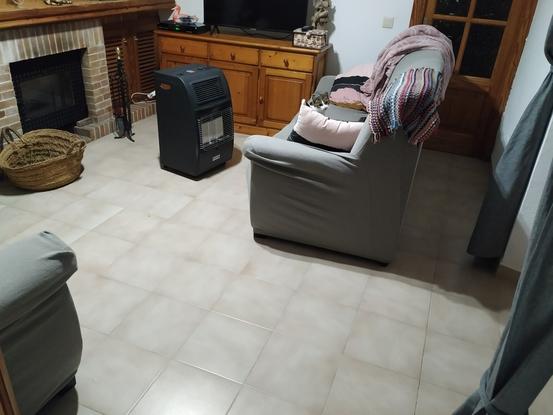 Este es nuestro salón. Aquí dormirá su perrito con nosotros. Aunque normalmente, cuando vienen perros amigos donde más les gusta estar es en el campo. Ya veis que Lisa es una más. 