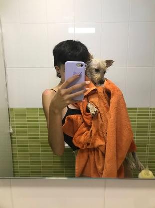 Bañando a Milo